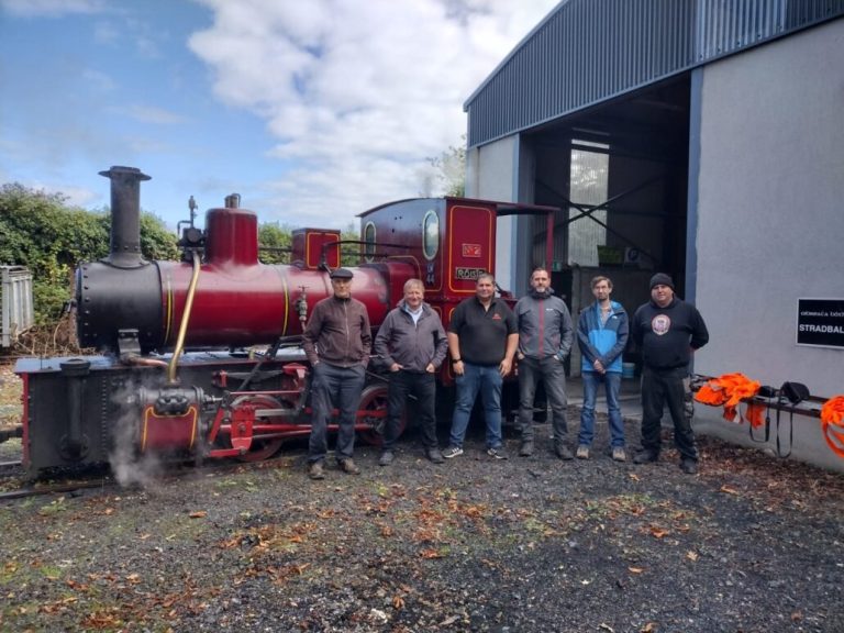 Pictured at the Heritage Railway in Stradbally, Co.Laois, at the trial of the new biocoal, are L-R, Bob Gwynne - National Railway Museum UK, Colin Keyse - Severn Wye, Nigel Glynn - Irish Steam Preservation Society, Robert Johnson - Arigna Fuels, Stephen McCormack - Irish Bioenergy Association (IrBEA), Sean Cain - Irish Steam Preservation Society. Photo Credit R. Gwynne