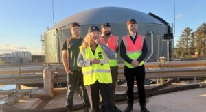 Gillian Martin MSP (front) with (left to right: Brewdog Ellon AD Plant Manager Gary MacConnell, ADBA External Affairs Lead Cameron Ball and ADBA Technical Support Manager Andrew Brown)